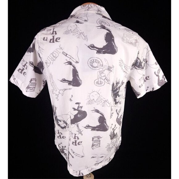 Rhude Doodle Hawaiian Shirt Size XS White Gray Unisex styling NWT - Picture 5 of 13